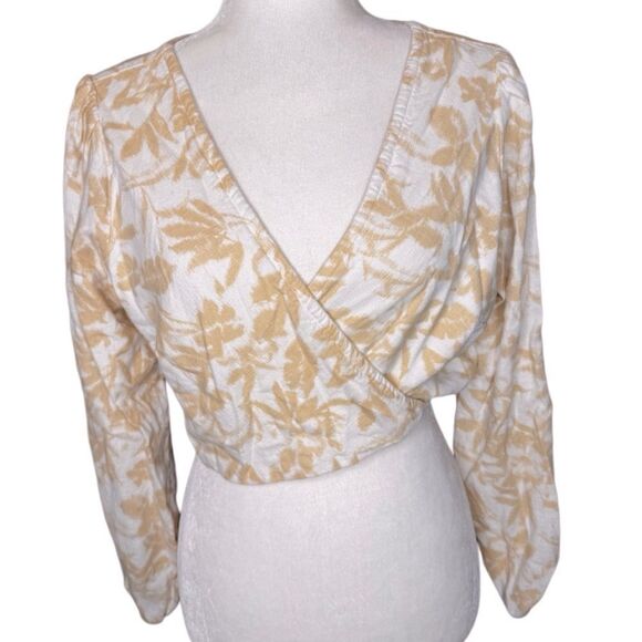 Abercrombie & Fitch long sleeve linen blend wrap crop top size Large - Picture 4 of 9